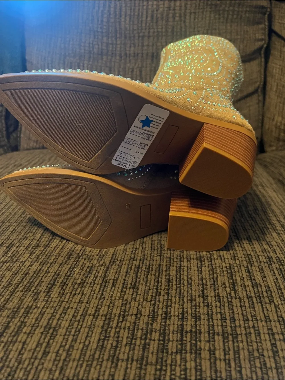 Windsor Tan Rhinestone-Studded Over-the-Knee Boots